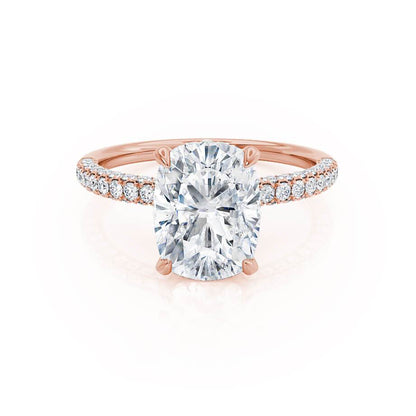 Elongated Cushion Hidden Halo & Pave Lab Grown Diamond Engagement Ring