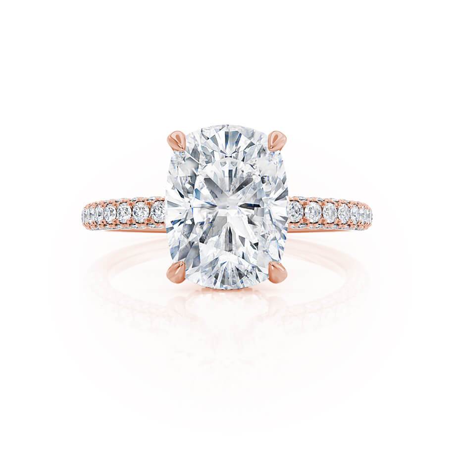 Elongated Cushion Hidden Halo & Pave Lab Grown Diamond Engagement Ring