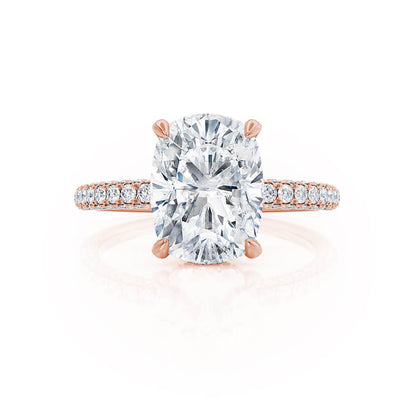 Elongated Cushion Hidden Halo & Pave Lab Grown Diamond Engagement Ring