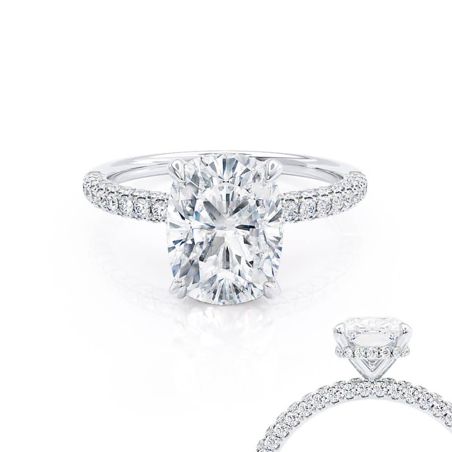 Elongated Cushion Hidden Halo Lab Grown Diamond Engagement Ring