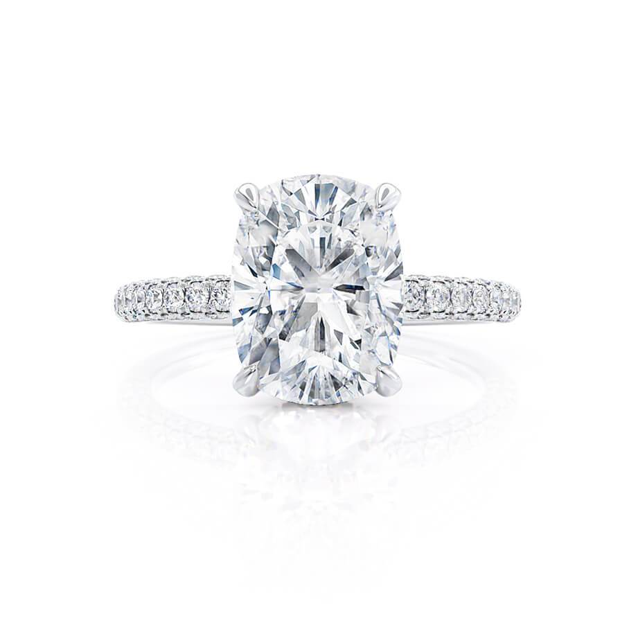 Elongated Cushion Hidden Halo Lab Grown Diamond Engagement Ring