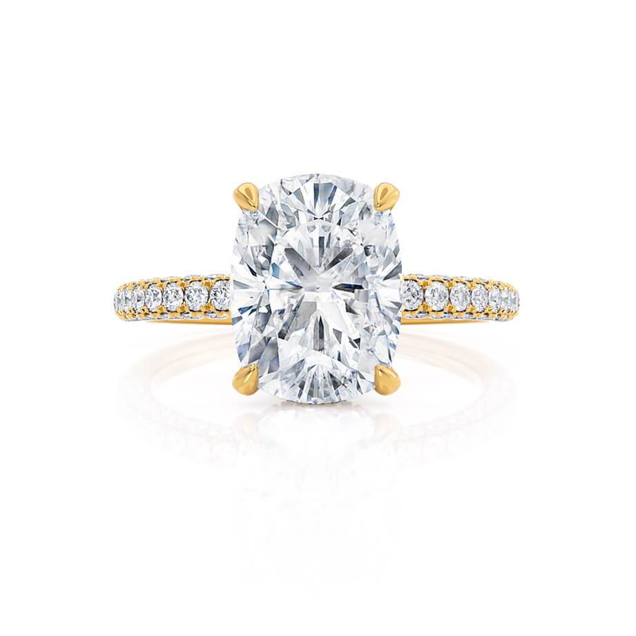 Elongated Cushion Hidden Halo & Pave Lab Grown Diamond Engagement Ring