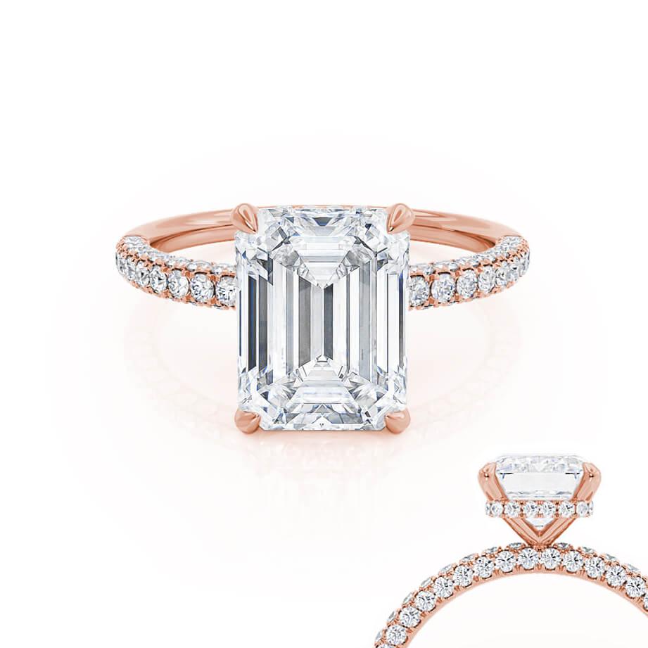 Emerald Hidden Halo & Pave Lab Grown Diamond Engagement Ring