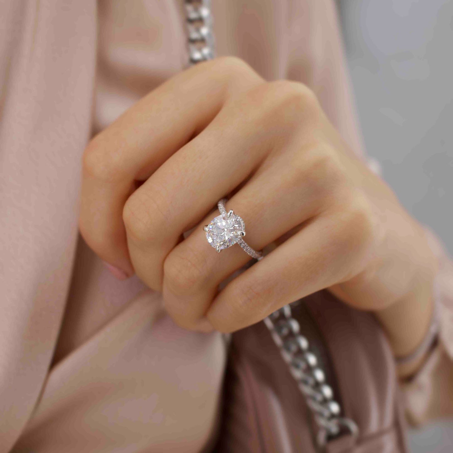 Oval Hidden Halo & Pave Lab Grown Diamond Engagement Ring