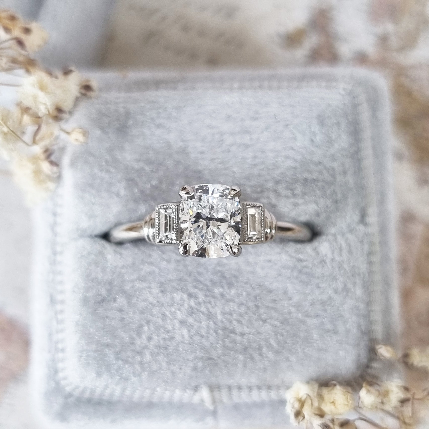 1.0 CT Cushion Three Stone Lab Grown Diamond Engagement Ring