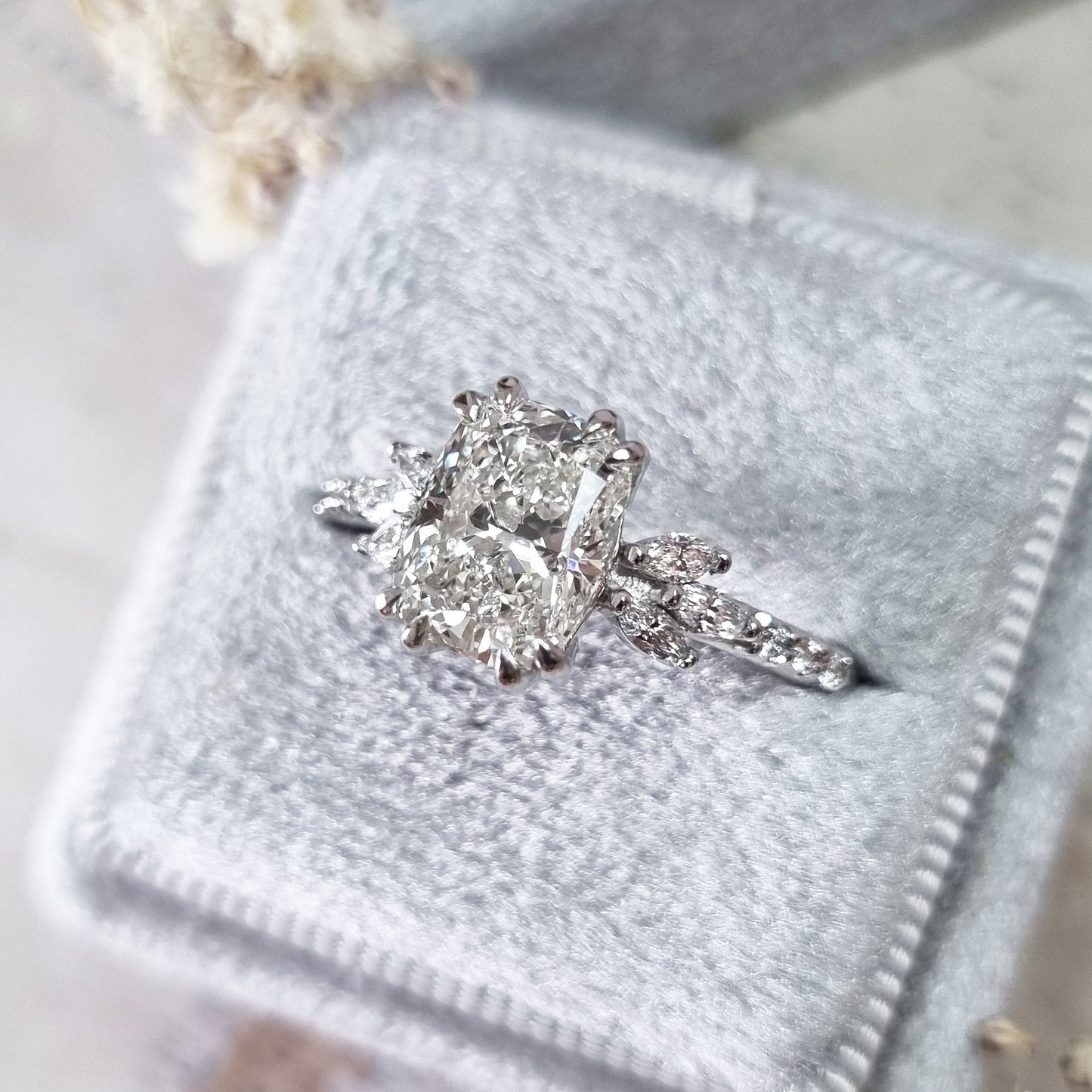 Cushion Cluster Lab Grown Diamond Engagement Ring