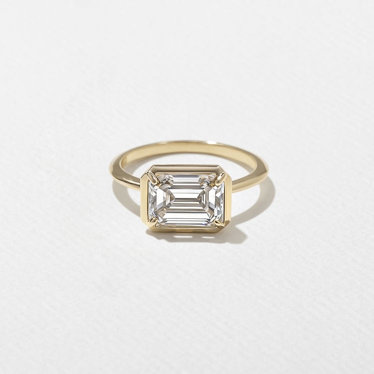 2.30 CT Emerald Cut East-West Bezel Solitaire Lab Grown Diamond Engagement Ring