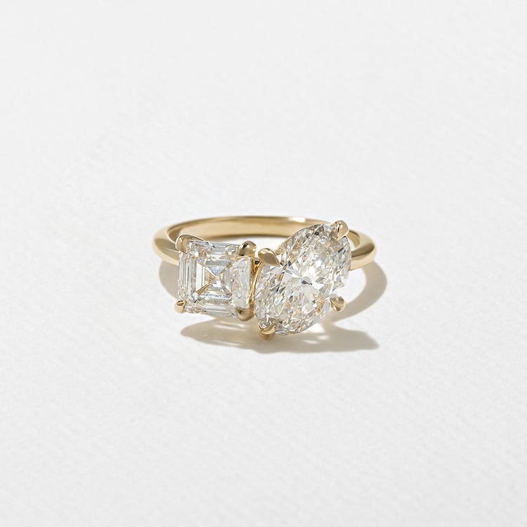 3.80 CT Oval & Asscher Toi et Moi Lab Grown Diamond Engagement Ring