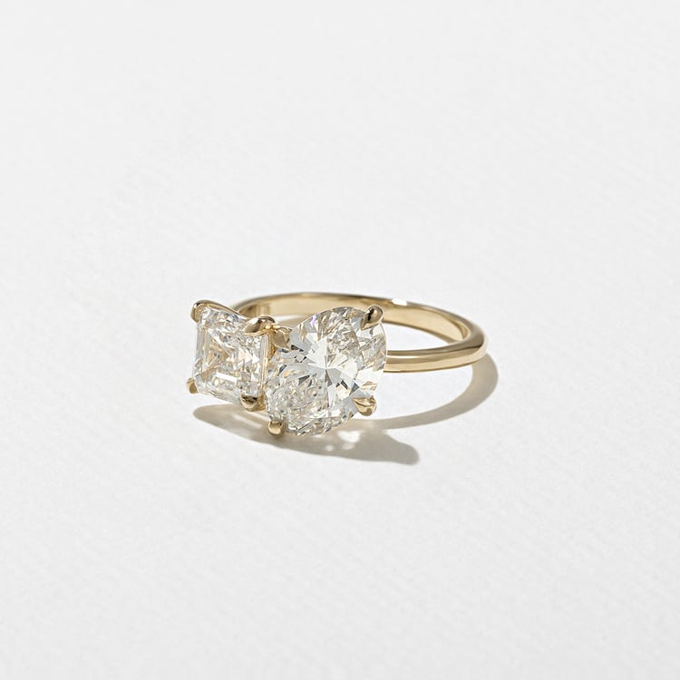 3.80 CT Oval & Asscher Toi et Moi Lab Grown Diamond Engagement Ring