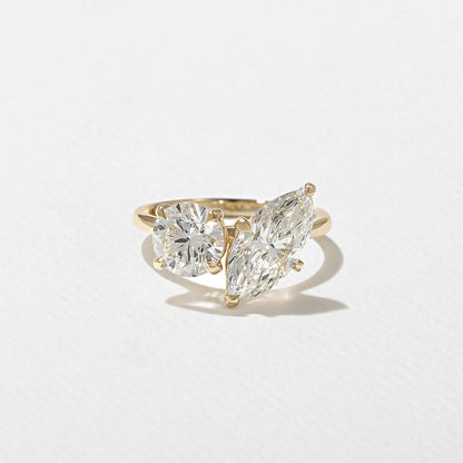 3.40 CT Marquise & Round Toi et Moi Lab Grown Diamond Engagement Ring
