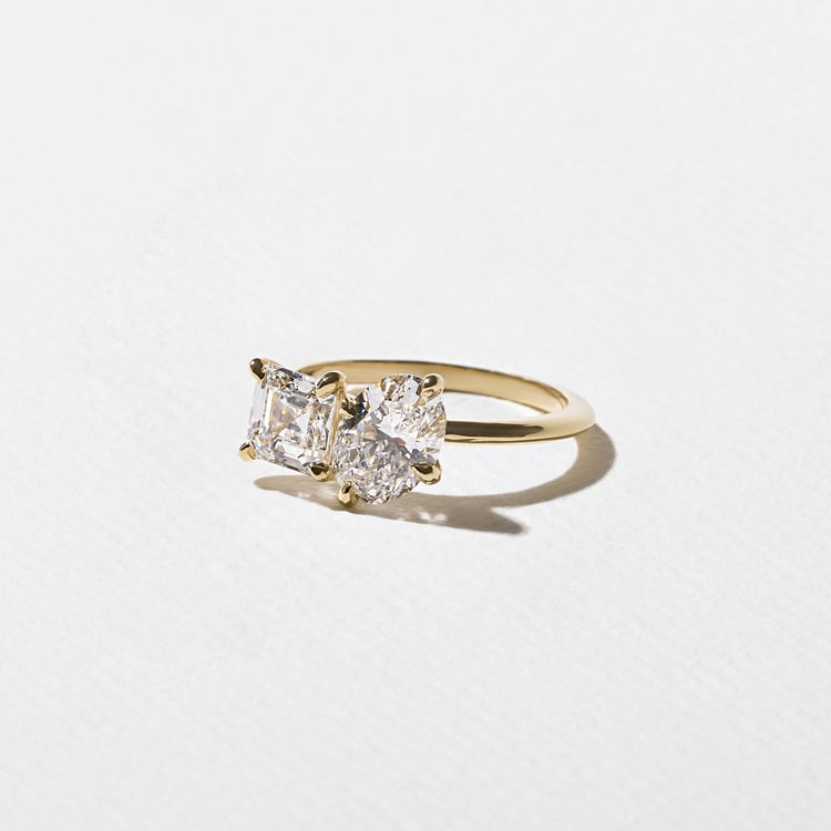 2.30 CT Oval & Asscher Toi et Moi Lab Grown Diamond Engagement Ring