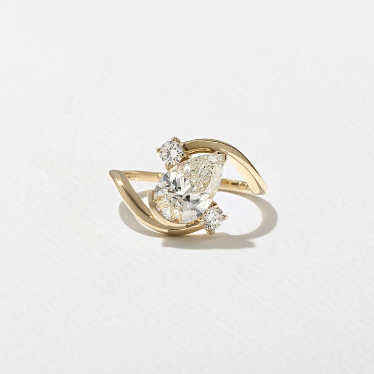 1.53 CT Pear Three Stone Band Lab Grown Diamond Engagement Ring