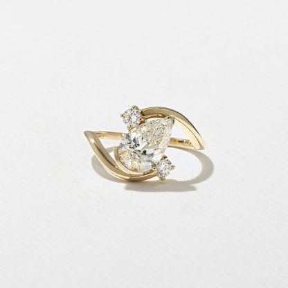1.53 CT Pear Three Stone Band Lab Grown Diamond Engagement Ring