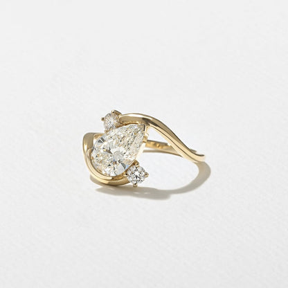 1.53 CT Pear Three Stone Band Lab Grown Diamond Engagement Ring