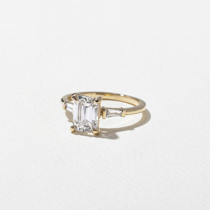 1.56 CT Emerald Three Stone Lab Grown Diamond Engagement Ring