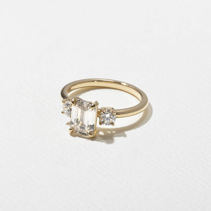 1.29 CT Emerald Three Stone Lab Grown Diamond Engagement Ring