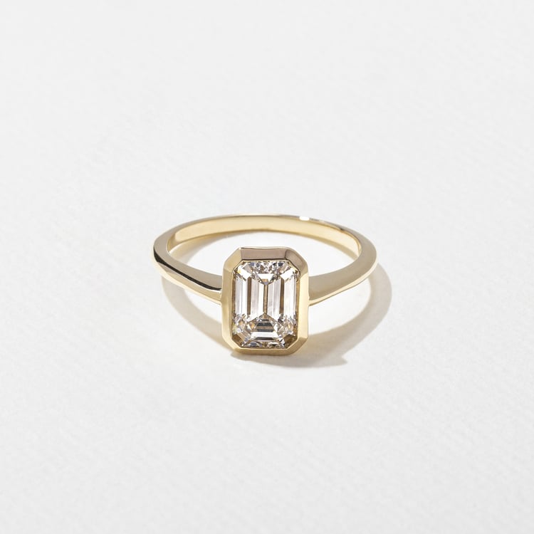 1.58 CT Emerald Cut Bezel Solitaire Lab Grown Diamond Engagement Ring