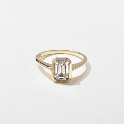 1.58 CT Emerald Cut Bezel Solitaire Lab Grown Diamond Engagement Ring