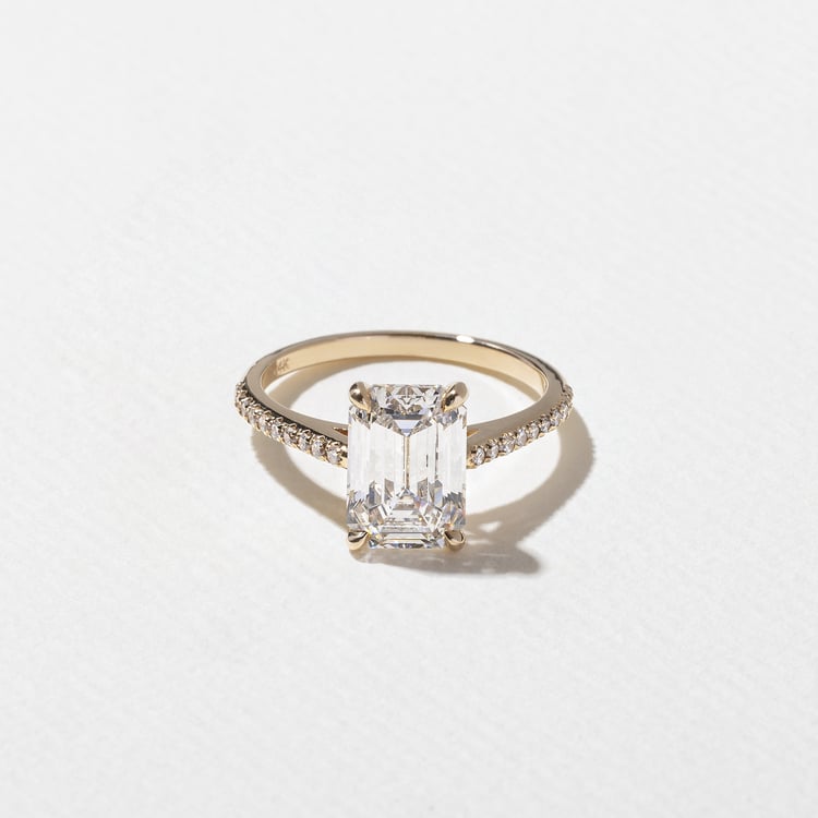 2.45 CT Emerald Cut Pavé Lab Grown Diamond Engagement Ring