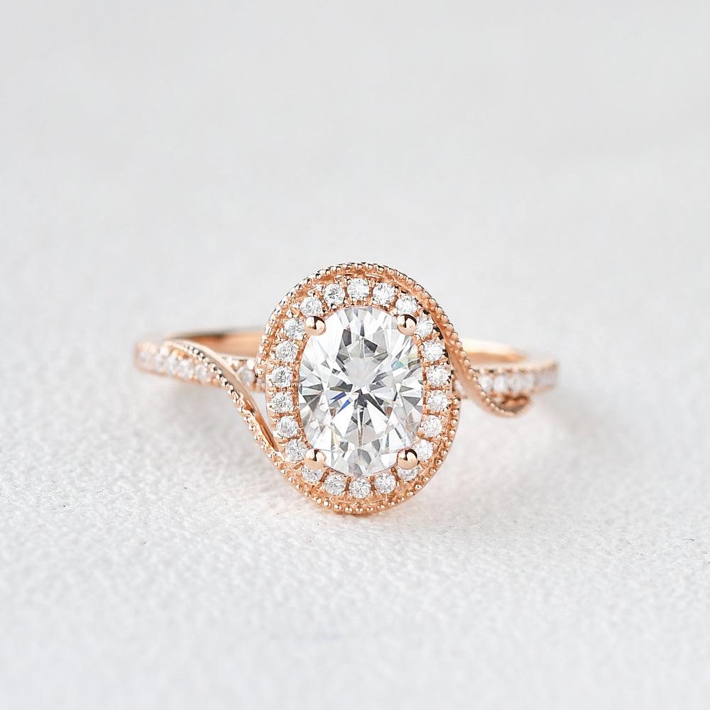 Oval Halo & Pave Lab Grown Diamond Engagement Ring