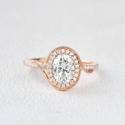 Oval Halo & Pave Lab Grown Diamond Engagement Ring