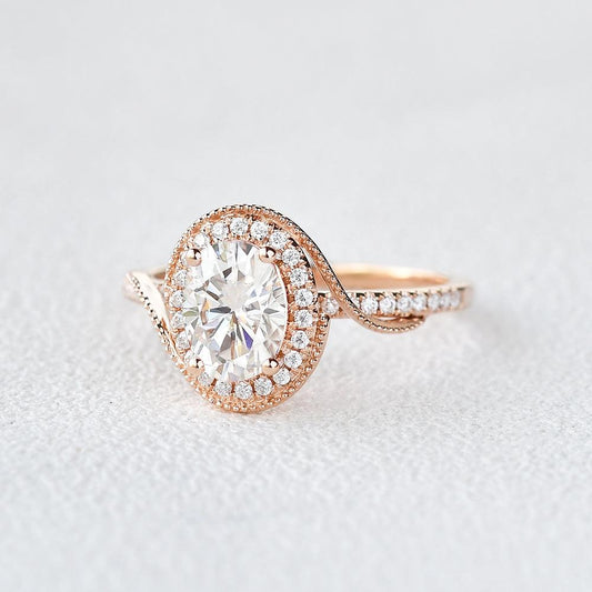 Oval Halo & Pave Lab Grown Diamond Engagement Ring