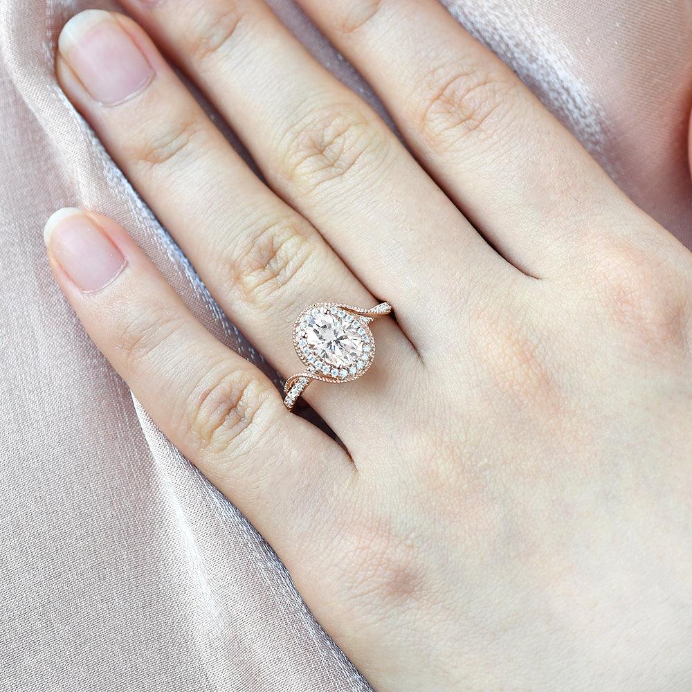Oval Halo & Pave Lab Grown Diamond Engagement Ring