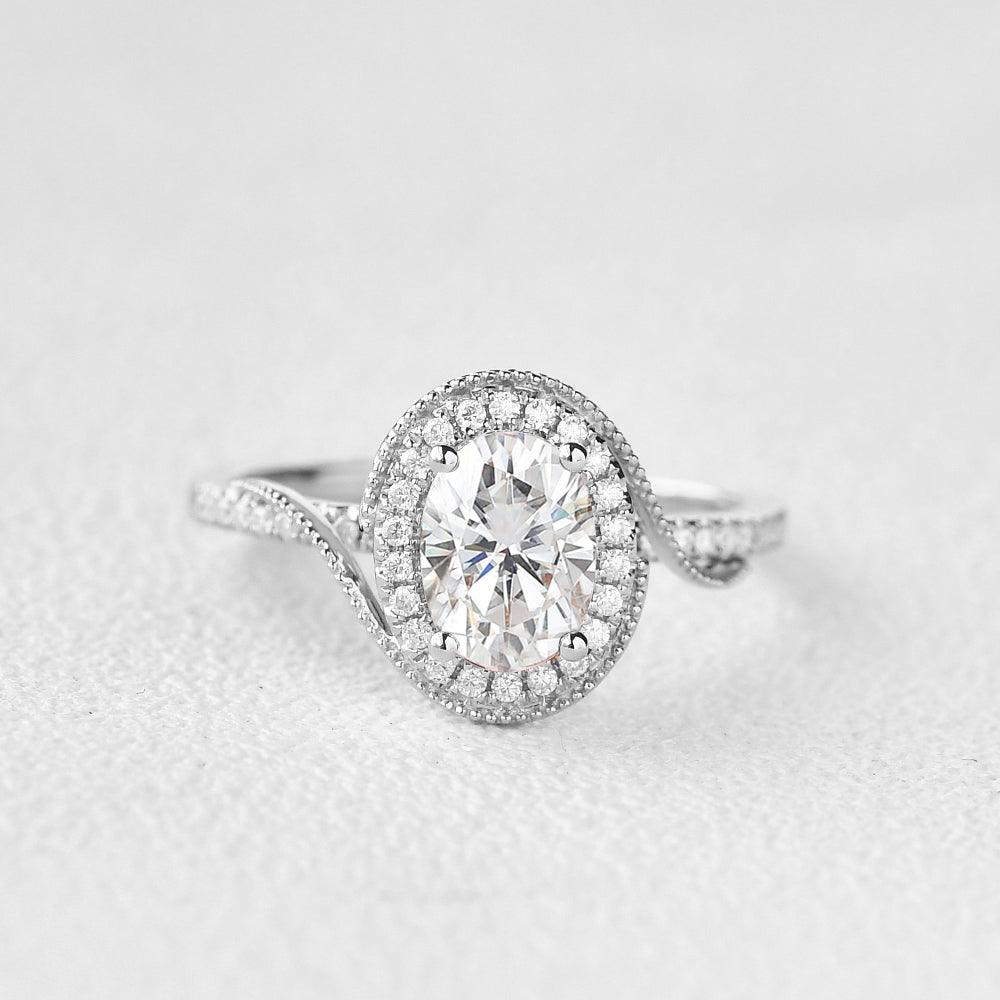 Oval Halo & Pave Lab Grown Diamond Engagement Ring