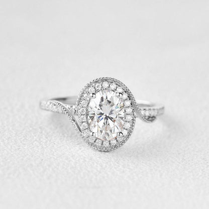 Oval Halo & Pave Lab Grown Diamond Engagement Ring