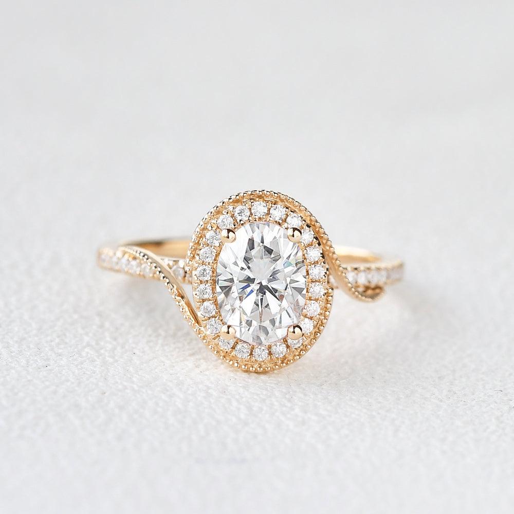 Oval Halo & Pave Lab Grown Diamond Engagement Ring