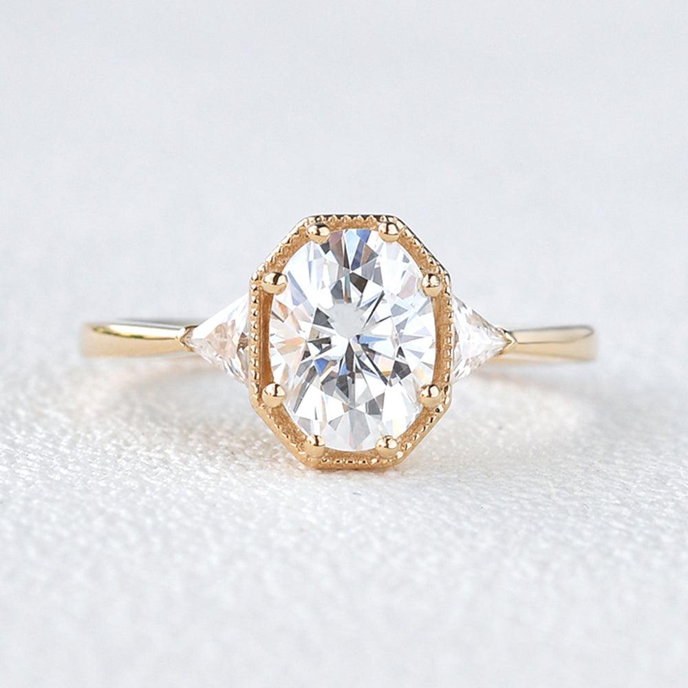 Oval Three Stone Lab Grown Diamond Engagement Ring