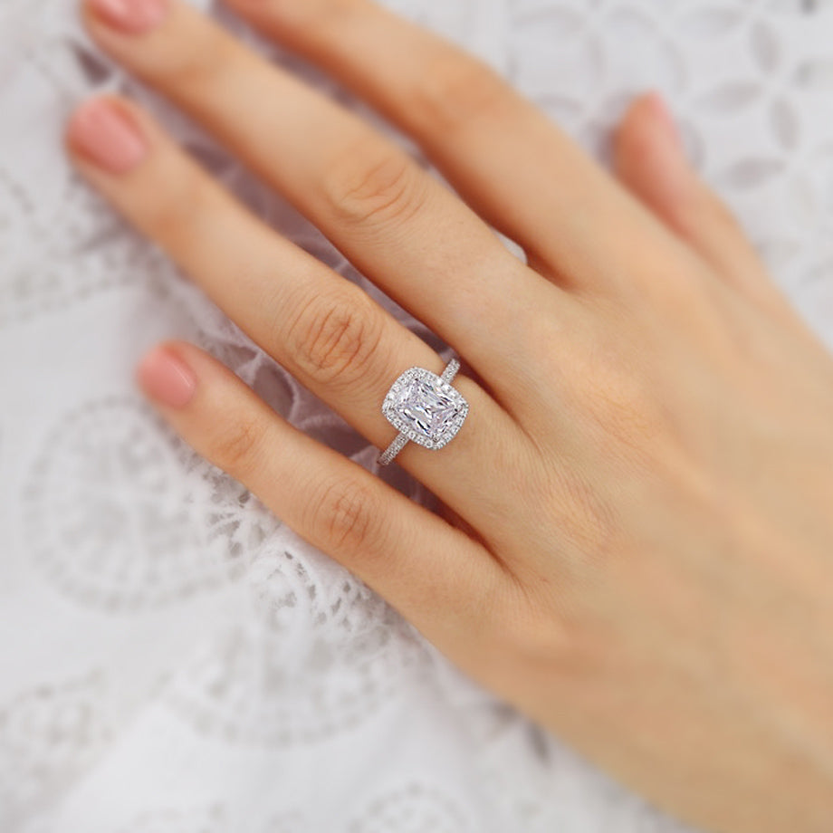 Elongted Cushion Halo & Pave Lab Grown Diamond Engagement Ring