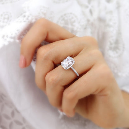 Elongated Cushion Halo & Pave Lab Grown Diamond Engagement Ring