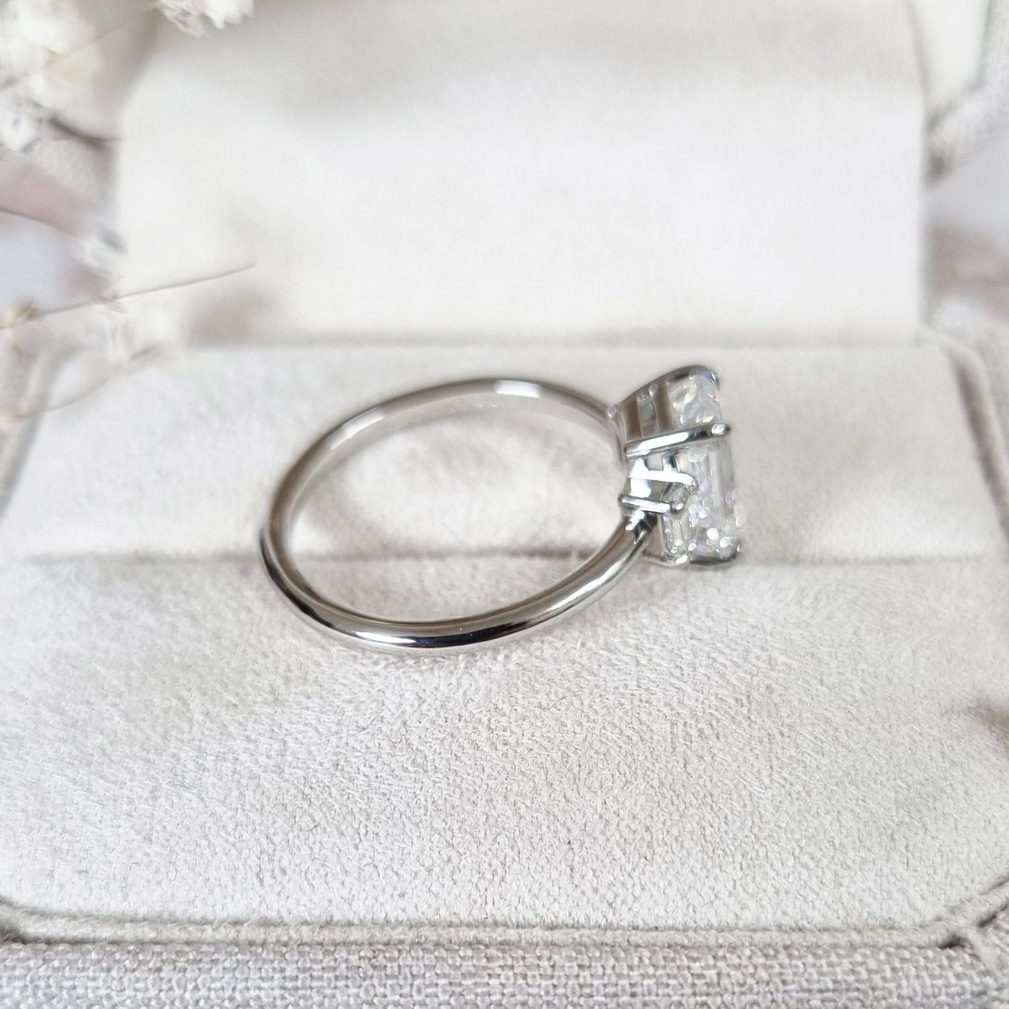 2.29 CT Emerald Three Stone  Lab Grown Diamond Engagement Ring