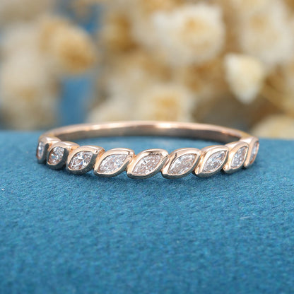1.2 TCW Marquise Half Eternity & Bezel Lab Grown Diamond Wedding Band