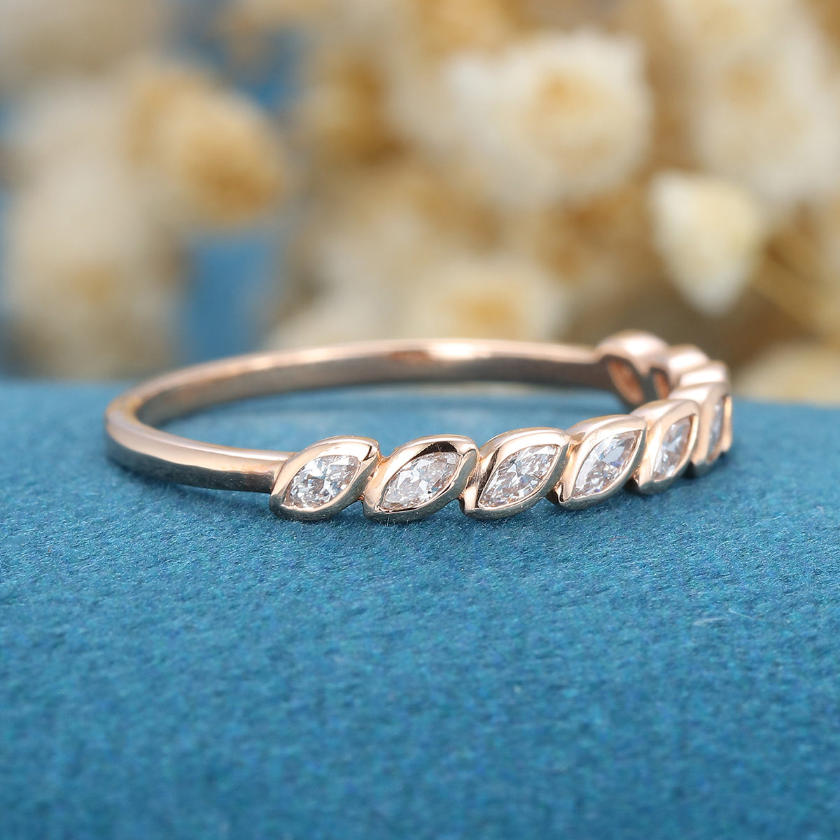 1.2 TCW Marquise Half Eternity & Bezel Lab Grown Diamond Wedding Band