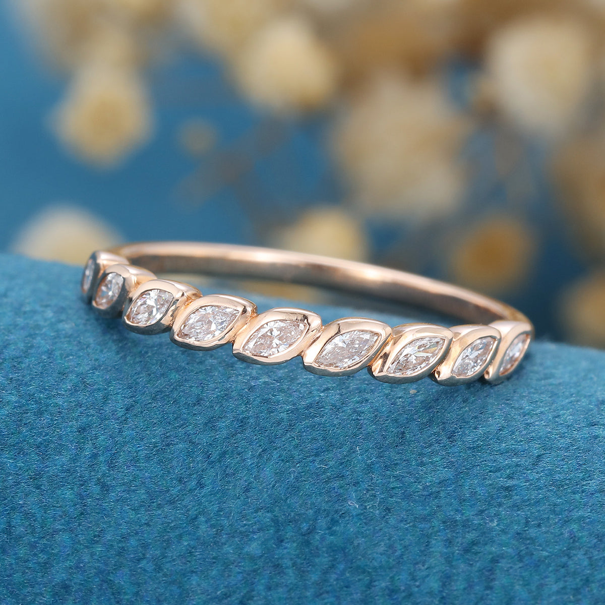 1.2 TCW Marquise Half Eternity & Bezel Lab Grown Diamond Wedding Band