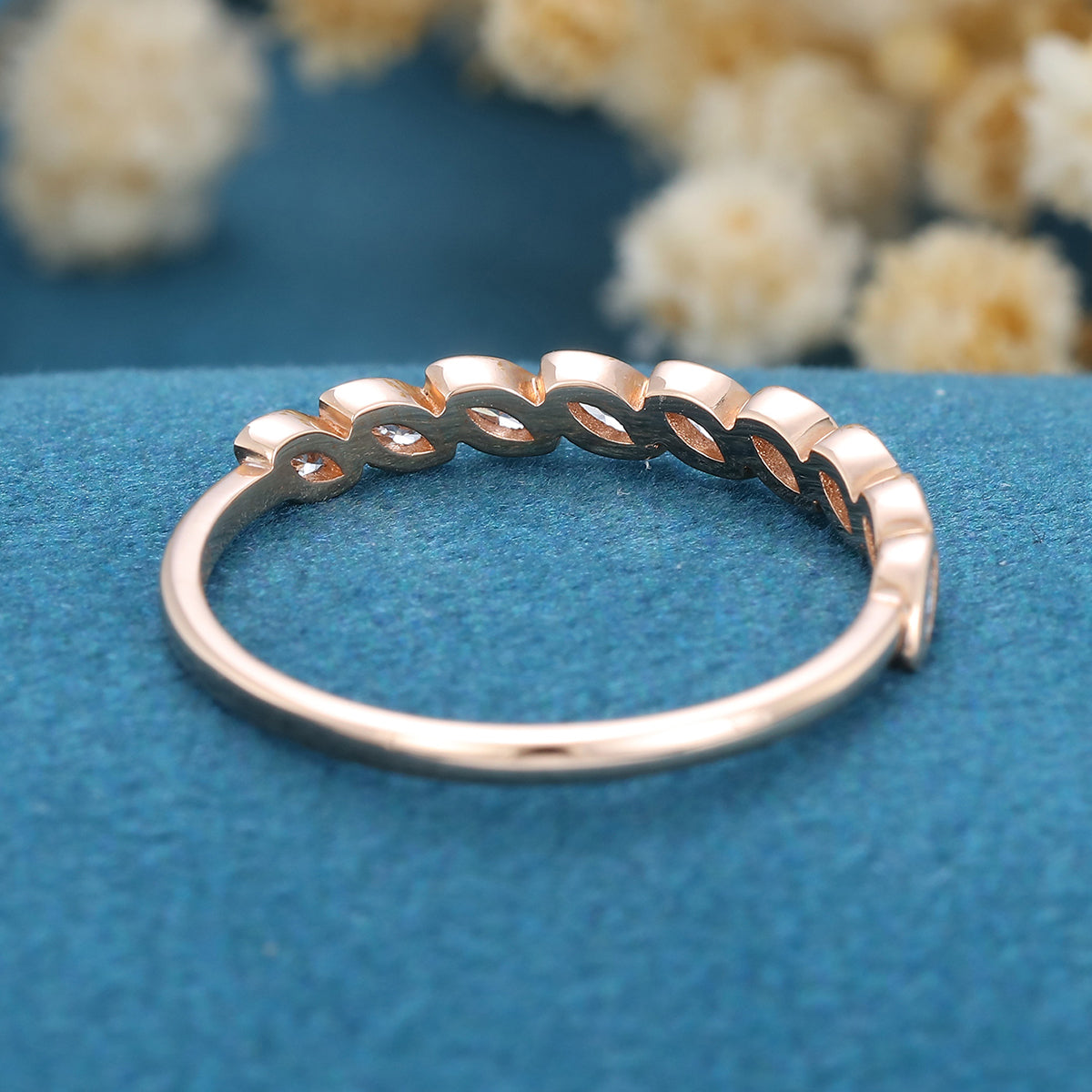 1.2 TCW Marquise Half Eternity & Bezel Lab Grown Diamond Wedding Band