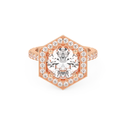 Elongated Round Cut 2.43 Carat Moissanite Ring – Hidden Halo & Pave Setting in Gold