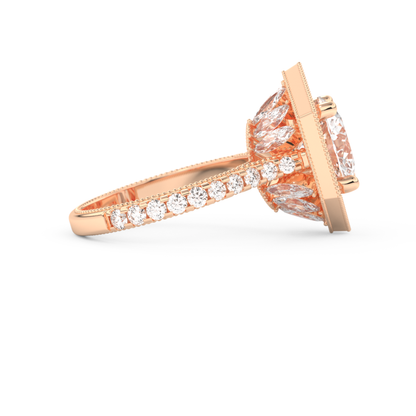 Elongated Round Cut 2.43 Carat Moissanite Ring – Hidden Halo & Pave Setting in Gold