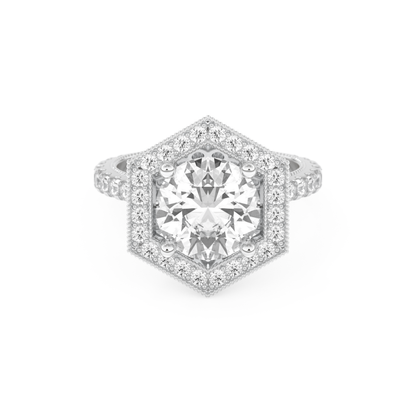 Elongated Round Cut 2.43 Carat Moissanite Ring – Hidden Halo & Pave Setting in Gold