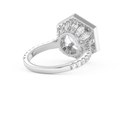 Elongated Round Cut 2.43 Carat Moissanite Ring – Hidden Halo & Pave Setting in Gold