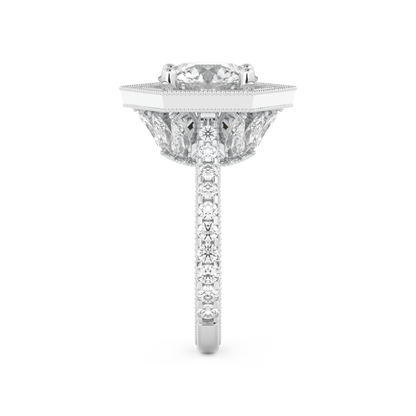 Elongated Round Cut 2.43 Carat Moissanite Ring – Hidden Halo & Pave Setting in Gold
