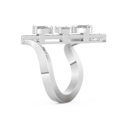 Elongated Emerald Cut 0.26 Carat Moissanite Ring – Cluster and Pave Setting in Gold