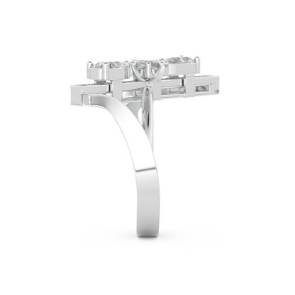 Elongated Emerald Cut 0.26 Carat Moissanite Ring – Cluster and Pave Setting in Gold