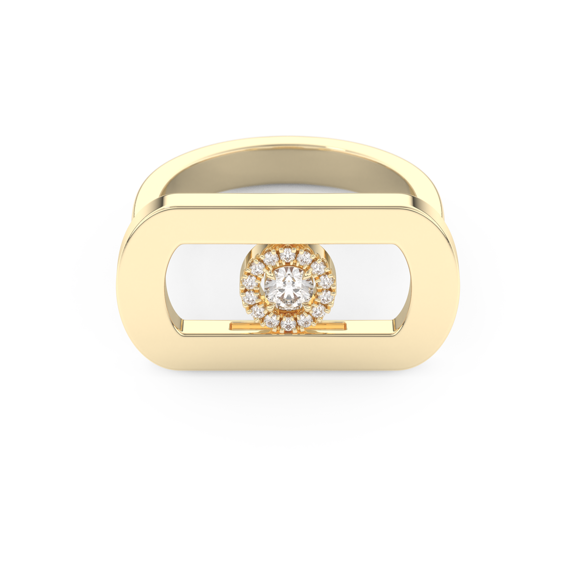 Round Cut Floating Halo 0.11 Carat Moissanite Ring – Halo Setting in Gold