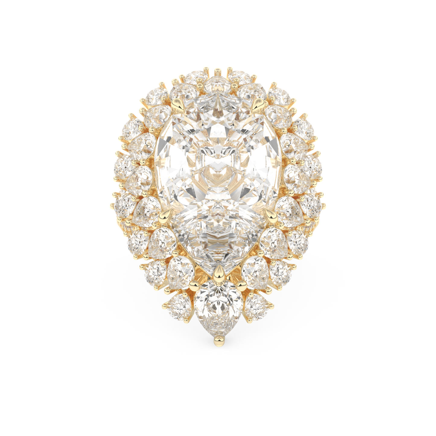 Elongated Pear Cut 7.97 Carat Moissanite Ring – Hidden Halo & Pave Setting in Gold