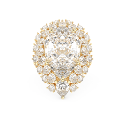 Elongated Pear Cut 7.97 Carat Moissanite Ring – Hidden Halo & Pave Setting in Gold