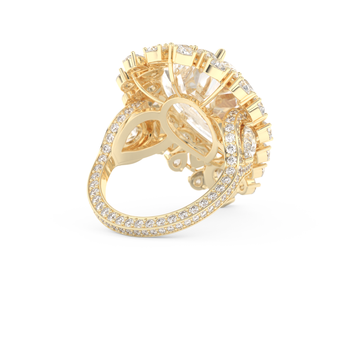 Elongated Pear Cut 7.97 Carat Moissanite Ring – Hidden Halo & Pave Setting in Gold