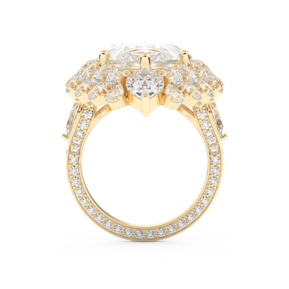 Elongated Pear Cut 7.97 Carat Moissanite Ring – Hidden Halo & Pave Setting in Gold